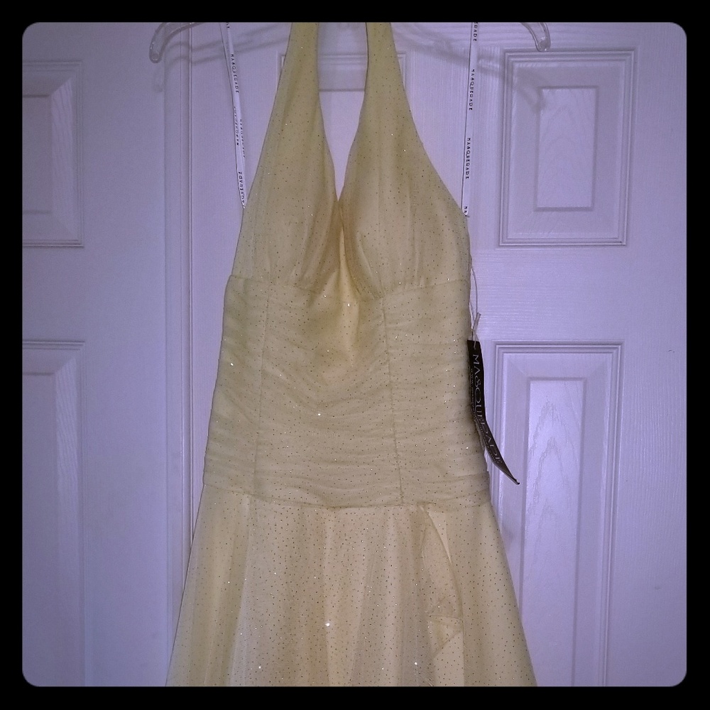 NWT Masquerade Yellow Sparkly Halter Dress